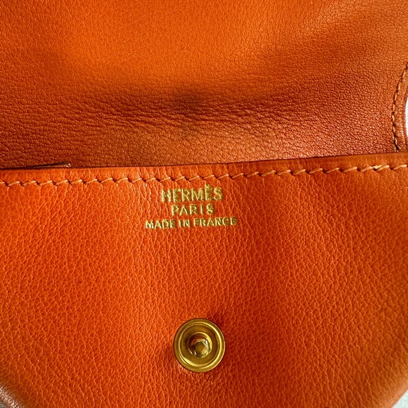 Authentic HERMES Luvan Cattle Veau Barenia Leather Wallet Coin Purse Orange 👛 - Picture 9 of 12